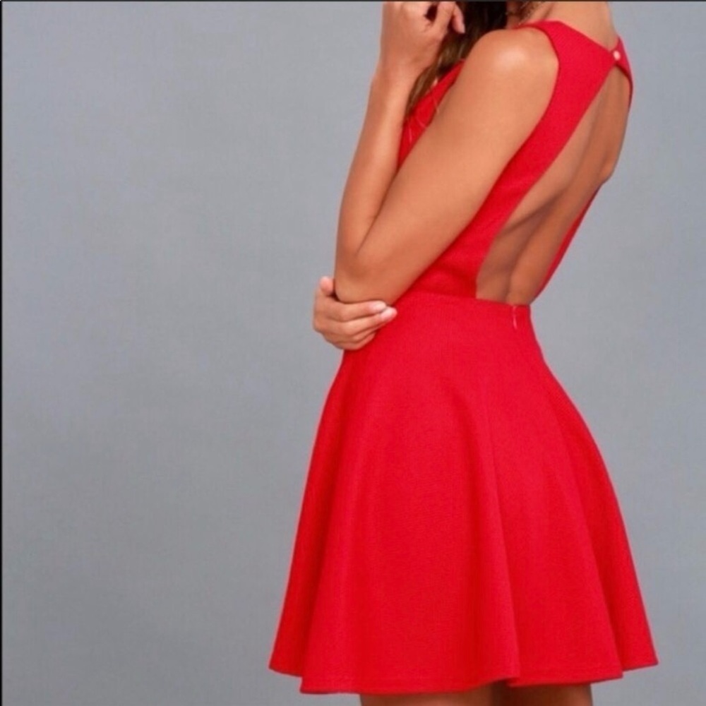 NWT Lulus Gal About Town Red Skater Dress Backless size S